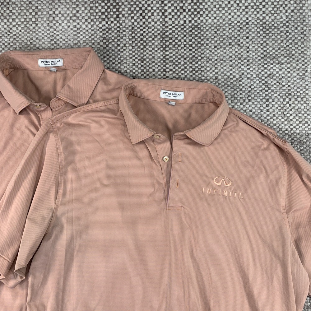 Peter Millar Polo Shirt Mens Large Pink Infiniti Bob Moore Summer Comfort Stripe